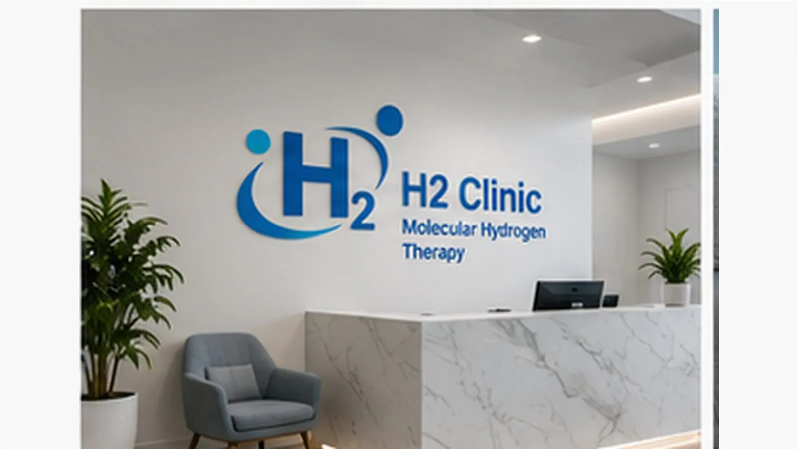 The treatment room at H2 Clinic — a single seat beside the hydrogen unit, lit by daylight.